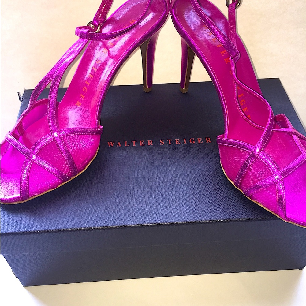 Walter Steiger Fuchsia Leather Strappy Stilletoes.